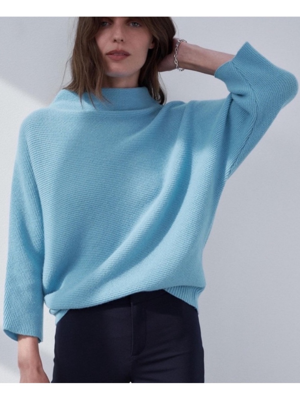The Reset R Label Wool Cashmere Funnel Neck Dolman Sweater Blue Size XS